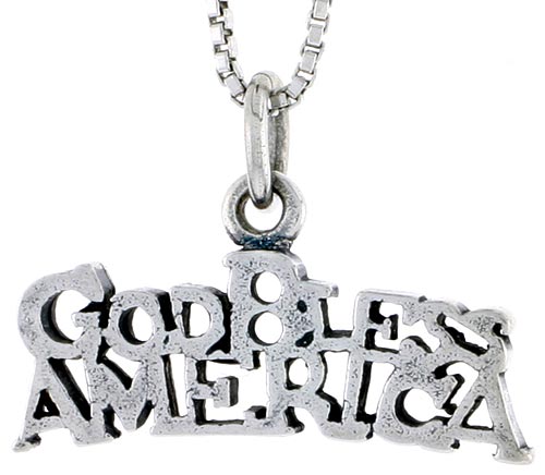 Sterling Silver God Bless America Word Charm, 3/8 inch tall