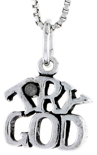 Sterling Silver Try God Word Charm, 1/2 inch tall