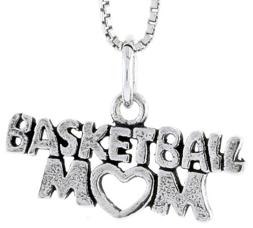 Sterling Silver Basketball Mom Word Charm, 3/8 inch tall