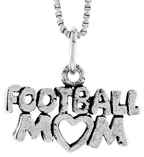 Sterling Silver Football Mom Word Charm, 3/8 inch tall