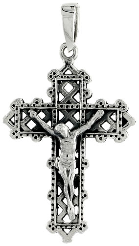 Sterling Silver Crucifix Charm, 1 3/8 inch tall