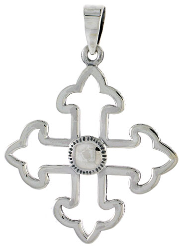 Sterling Silver Cross Fleury Charm, 1 1/4 inch tall