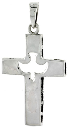 Sterling Silver Dove Cross Charm, 1 1/4 inch tall