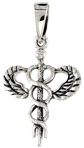 Sterling Silver Caduceus (Medical Symbol) Charm, 1 inch tall