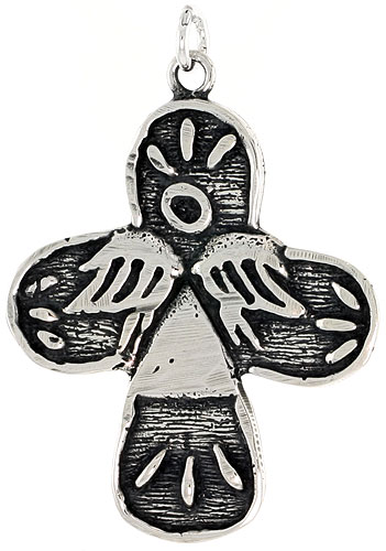 Sterling Silver Crucifix w/ Angel Design Charm, 1 1/4 inch tall