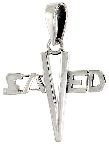 Sterling Silver SAVED Word Charm, 3/4 inch tall