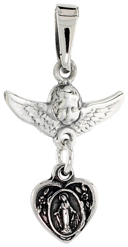 Sterling Silver Cherub Angel & Blessed Mother Charm, 3/4 inch tall