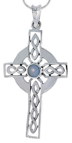 Sterling Silver Celtic Cross w/ Mother of Pearl Charm, 1 3/4 inch 
