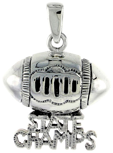 Sterling Silver State Champs Football Word Charm, 3/4 inch tall