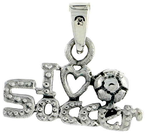 Sterling Silver I Love Soccer Word Charm, 3/4 inch wide