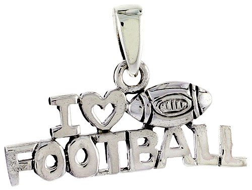 Sterling Silver I Love Football Word Charm, 1 inch wide