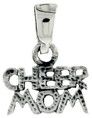 Sterling Silver Cheer Mom Word Charm, 3/8 inch tall