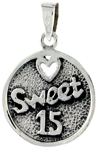Sterling Silver Quinceanera Sweet 15 Round Word Charm, 3/4 inch tall