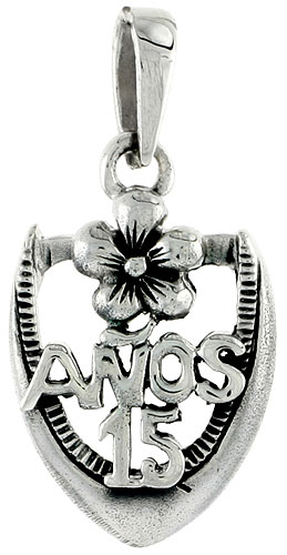 Sterling Silver Quinceanera 15 Anos Floral Charm, 1 inch wide