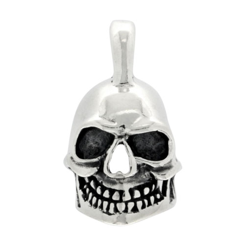 Sterling Silver 3-Dimensional Skull Charm w/ Initial R on Bale, 1 1/4 inch tall
