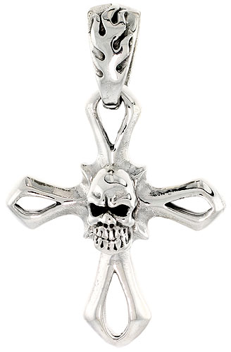 Sterling Silver Cross with Skull Charm, 2 inch tall 