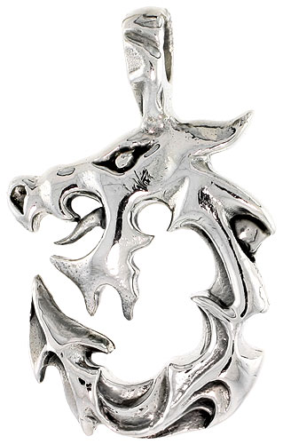 Sterling Silver Dragon Charm, 1 1/16 inch tall 