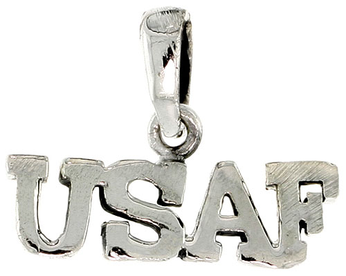 Sterling Silver US Air Force USAF Word Charm, 3/4 inch wide 