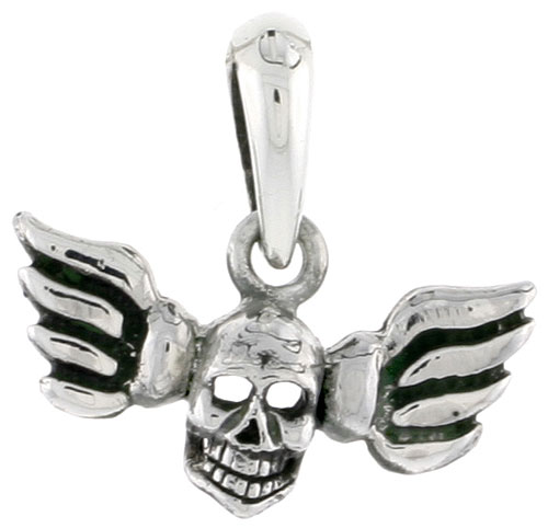 Sterling Silver Winged Skull Charm, 3/4 inch tall