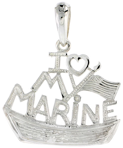 Sterling Silver I Love My Marine Charm, 7/8 inch tall