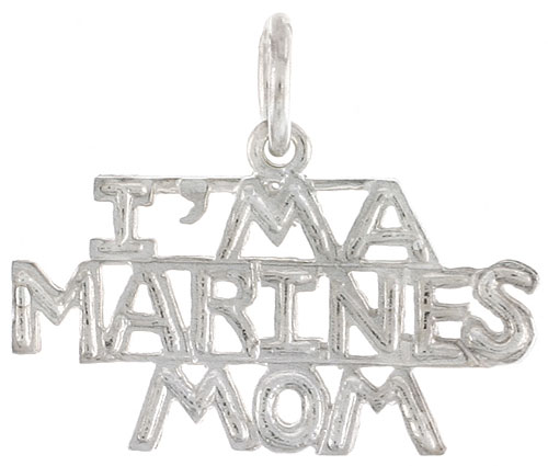 Sterling Silver I'M A MARINES MOM Word Charm, 1 1/16 inch wide