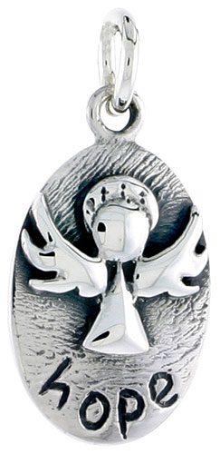 Sterling Silver Guardian Angel HOPE Inspirational Charm, 3/4 inch tall