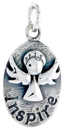 Sterling Silver Guardian Angel INSPIRE Inspirational Charm, 3/4 inch tall