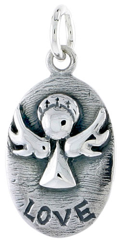 Sterling Silver Guardian Angel LOVE Inspirational Charm, 3/4 inch tall