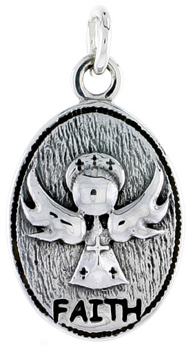 Sterling Silver Guardian Angel FAITH Inspirational Charm, 1 inch tall