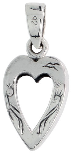 Sterling Silver Mini Photo Frame Heart Cut-out Charm, 3/4 inch tall