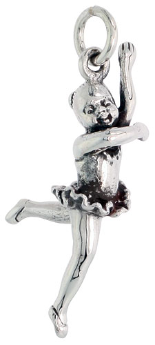 Sterling Silver Ballerina Attitude Leap Position Charm, 1 1/8 inch tall