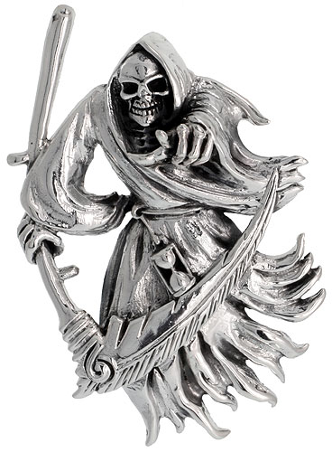 Sterling Silver Large Grim Reaper Charm, 2 inch tall