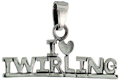Sterling Silver I LOVE TWIRLING Word Charm, 1 1/16 inch wide 