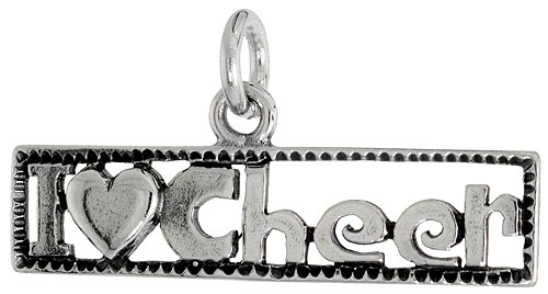 Sterling Silver I LOVE CHEER Word Charm, 1 1/4 inch wide 