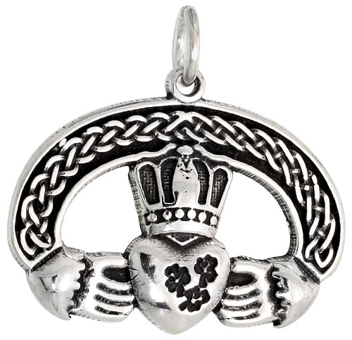 Sterling Silver Claddagh Charm, 1 inch wide 