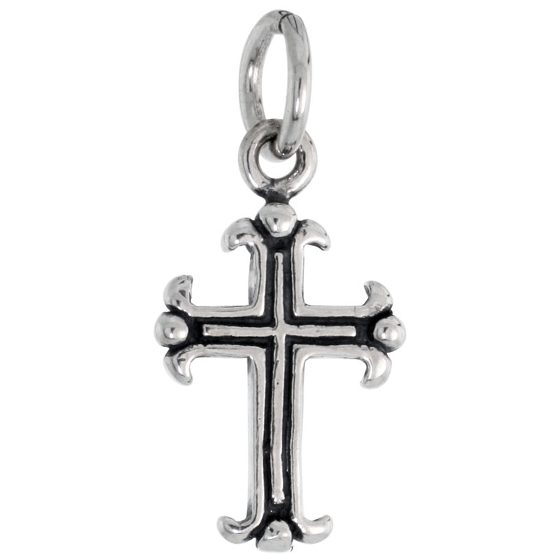 Sterling Silver Tiny Cross Fleury Charm, 3/4 inch tall