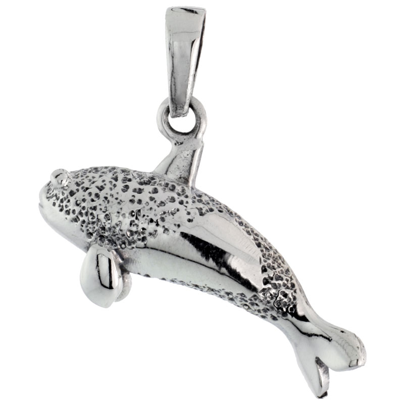 Sterling Silver Whale Charm, 1 inch wide 