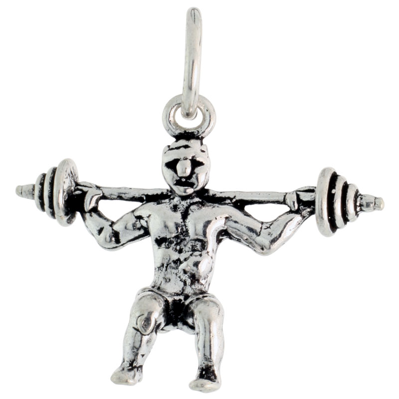 Sterling Silver Weightlifter Charm, 1 inch tall