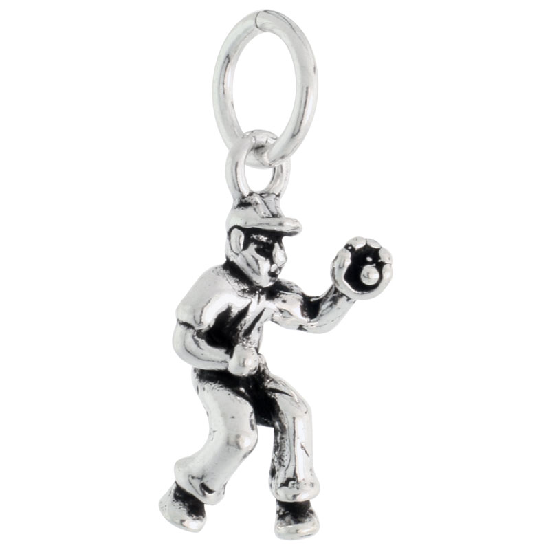 Sterling Silver Baseball Catcher Charm, 3/4 inch tall