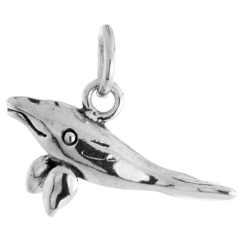 Sterling Silver Whale Charm, 3/4 inch wide