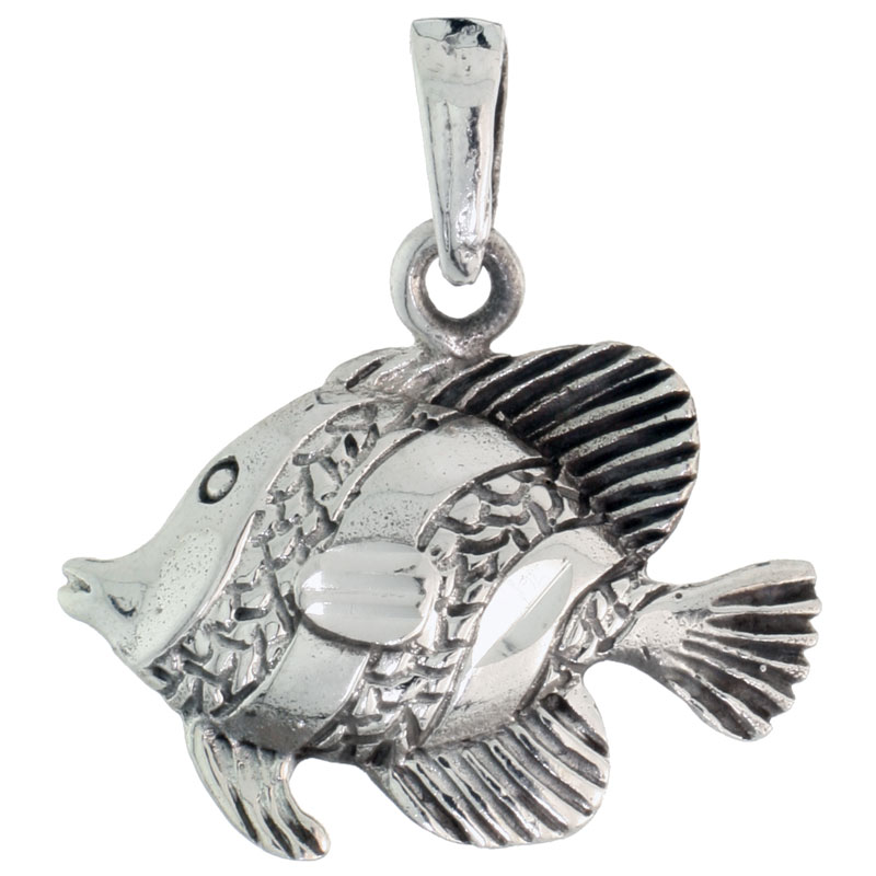Sterling Silver Fish Charm, 7/8 inch wide