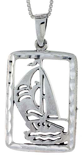 Sterling Silver Sailboat Pendant, 1 3/4 inch tall