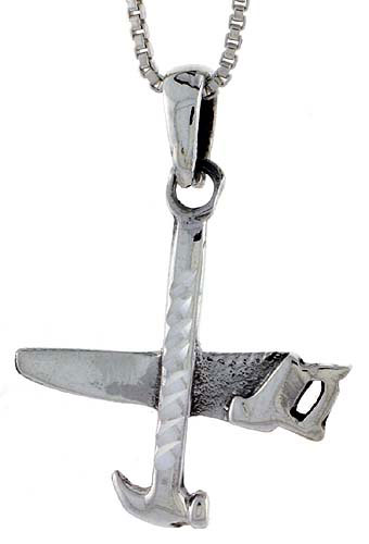 Sterling Silver Hammer and Saw Pendant, 1 1/16 inch tall