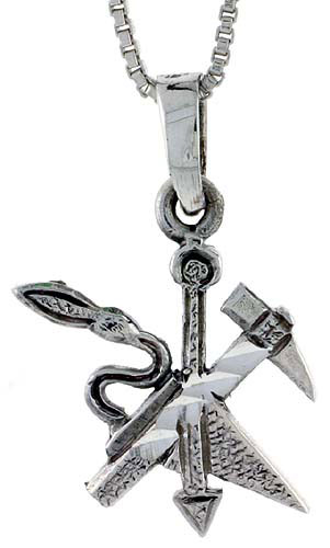 Sterling Silver Masonry Tools Pendant, 1 1/16 inch tall