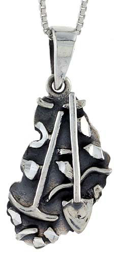Sterling Silver Pick and Shovel Pendant, 1 1/2 inch tall