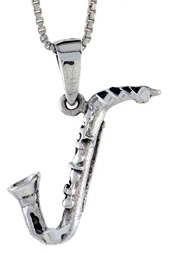 Sterling Silver Saxophone Pendant , 7/8 inch tall