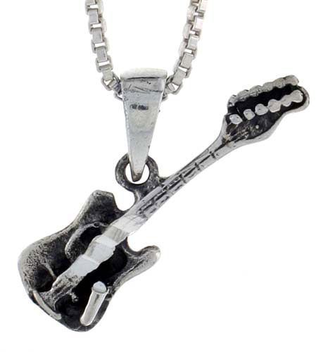 Sterling Silver Guitar Pendant, 3/4 inch tall