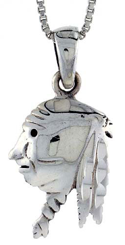 Sterling Silver Indian's Head Pendant, 3/4 inch tall