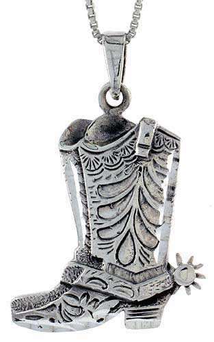 Sterling Silver Cowboy Boots Pendant, 1 1/16 inch tall