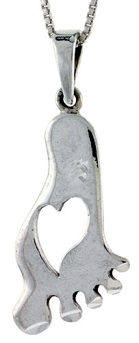 Sterling Silver Footprint with Heart Cut-out Pendant, 1 1/8 inch tall
